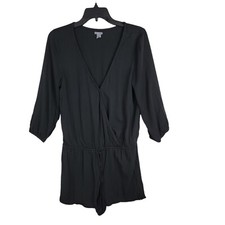 Aerie Women s Knit Black Romper 3/4 Sleeves Shorts Elastic Waist Sz Small