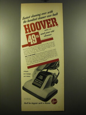 1950 Hoover Model 115 Vacuum Cleaner Ad - Easiest cleaning ever