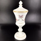 Vintage Westmoreland Candy Jar Urn With Lid Milk Glass Hand Painted 002