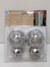 New LEVOLOR 77092 Satin Nickel Scroll Finials fits 1 3/8" Curtain Rods NOB