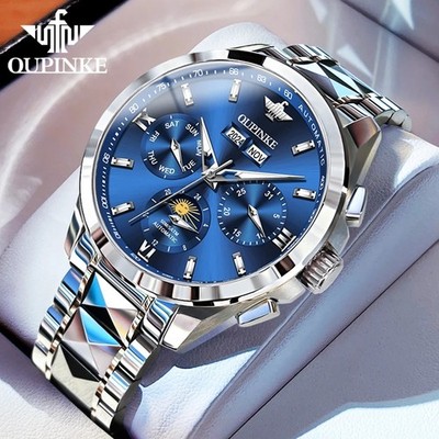 Automatic Mechanical Watch Waterproof Moon Phase Luxury Dial Men Men's Strap