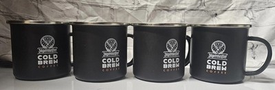 Set Of 4 Jagermeister Cold Brew Coffee Black Enamel Tin Mug Cup Camping Travel