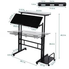 Mobile Standing Desk Adjustable Standing Computer Desk w/ Wheels for Home Office