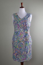 TALBOTS $119 Smooth Stretch Paisley Print Knotted Side Dress Size Large Petite