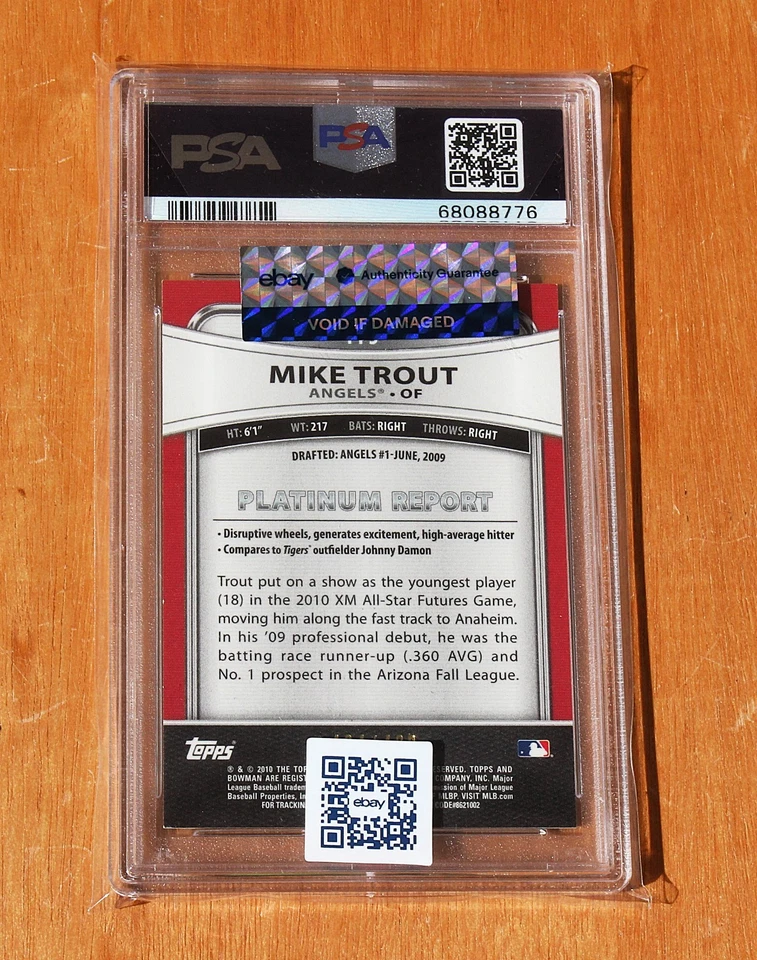 Mike Trout Rookie: 2010 Bowman Prospects-refractor verde #PP5 casi nuevo-como nuevo/499 PSA 8 Foto 2 de 2
