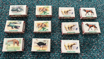 11 RARE VINTAGE PERUGINA NOUGAT CANDY ANIMAL BOXES -ITALY- 2''x1.5''x 5/8''