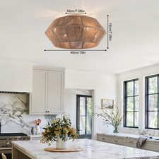 Boho Ceiling Fan Rattan Caged Flush Mount Fan Light +Remote Control Ceiling Fan