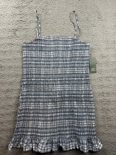 Wild Fable Womens Large Blue Plaid Smocked Bodycon Sleeveless Mini Tube Dress