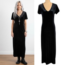 Vintage 90s Express Tricot Goth Black Velvet Maxi Dress Sz S Whimsigoth Witchy