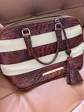 Brahmin Vivian Dome Satchel Raffia Straw Croc...
