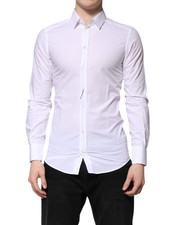 Dolce & Gabbana White Cotton GOLD Long Sleeves Formal Men's Shirt Authentic