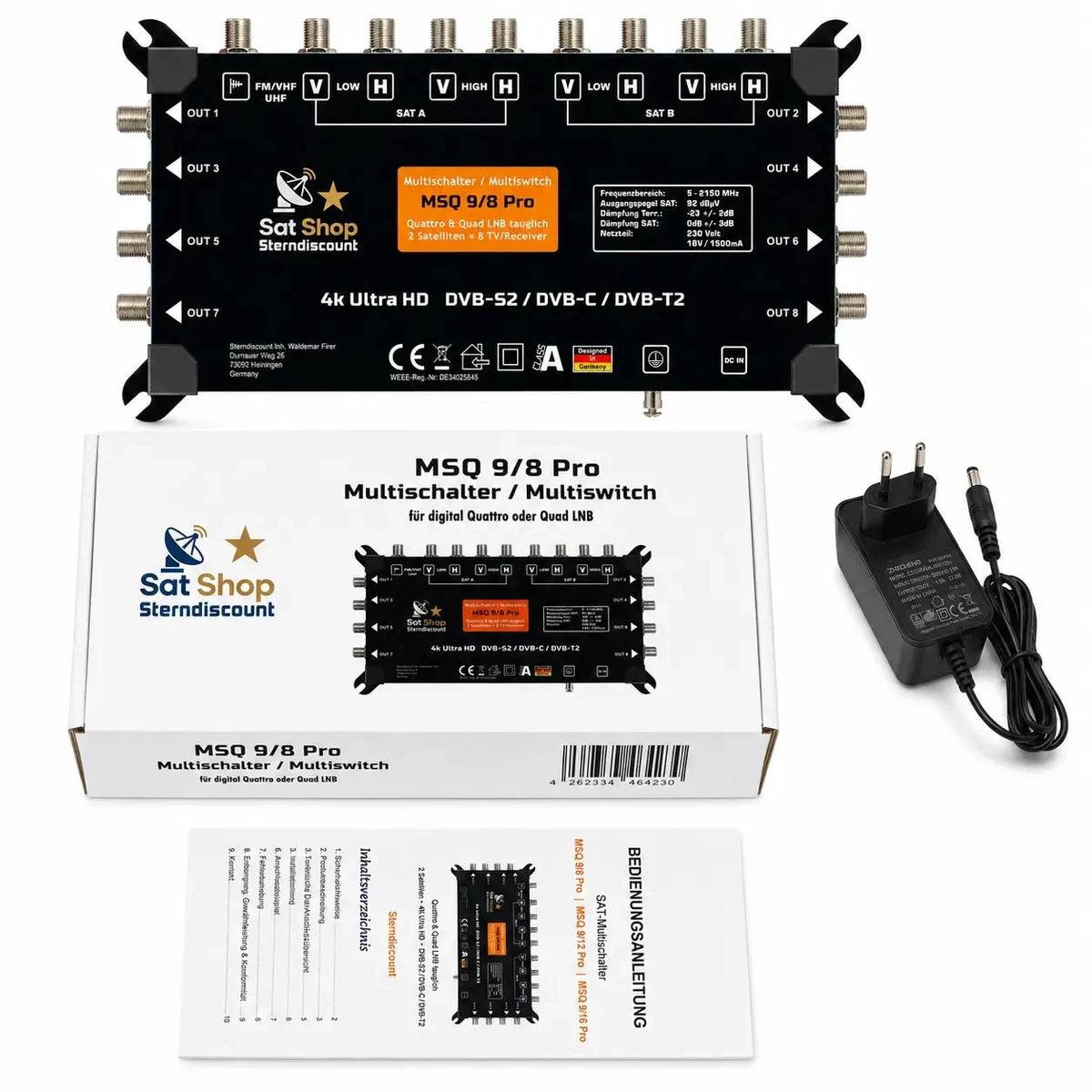 Multiconmutador 9/8 MSQ SAT Multiswitch distribuidor 2 SAT 8 participantes digital NUEVO