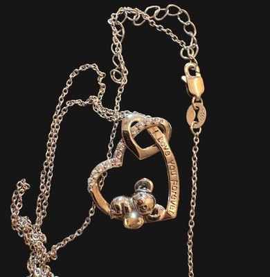 Sterling 925 Double Heart Pendant Necklace Panda Inscription I Love You Forever