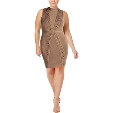 GUESS Women's Sleeveless Mirage Mesh Front Ring Dress (Burro, Small)