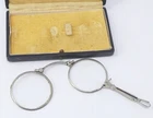 Folding Lorgnette Spectacles Cased Dark Inset Handle