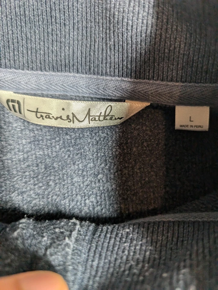TravisMathew Sweater Mens Large Blue Pullover 3 Button Collar Pocket Golf Casual - Image 4 of 4