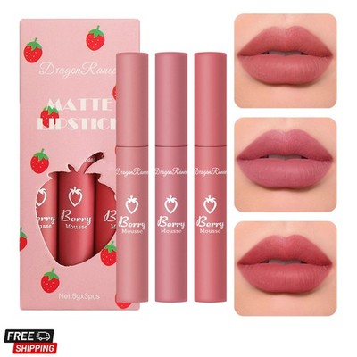 3Pcs Matte Lipstick for Women, Rose Red Nude Liquid Lipstick Makeup, Long Las...