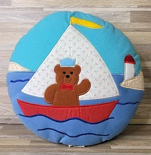 1987 Fun Farm By Dakin Ocean Sailboat Bear Lighthouse Round Plush Pillow Vintage