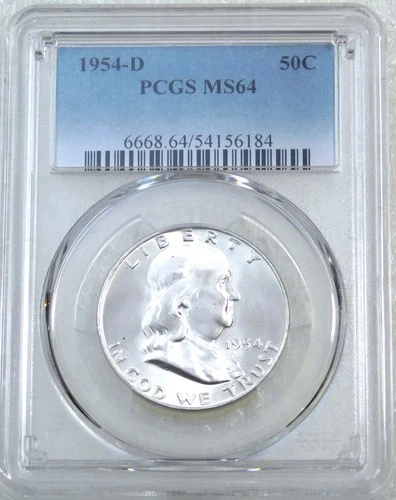 1954-D Franklin Half Dollar PCGS MS64 95% Full Bell Lines Frosty White PQ #P297B