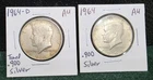 Lot of Two (2) 1964 Kennedy Half Dollars, NICE Toning, AU Condition, 90% Silver