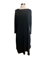J.JILL Pure Jill Dress Petite M Black Midi Tencel Minimalist Lagenlook