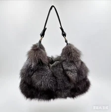 100% Real Fox Fur Handbags Silver Fox Fur Bag Real Fur Handbag Women's Bags