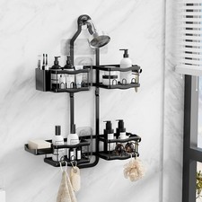 2-Tier Shower Caddy Organizer Tension Pole, Rustproof Corner Shelf for Bathroom