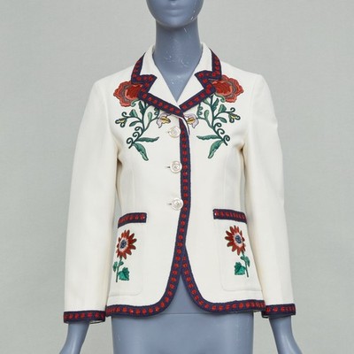 GUCCI 2015 Alessandro Michele  beige rose embroidered web trim jacket IT40 S