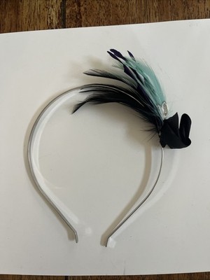 Vintage Retro Metal ,Black Purple Teal Feather Headband Feathers, Diamond & Rose
