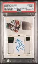 2022 Panini Flawless Rookie Dual Patch Auto Breece Hall Silver 20/20 PSA 9 POP 3