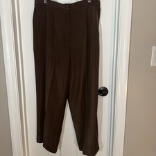 Liz Claiborne Brown Womens Sz 16 LizSport Poly-Blend Pleated Trousers
