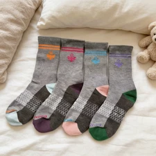 4 Pairs BOMBAS Women's Cushion Calf Socks Honeycomb Gray Size Large 4 Colors