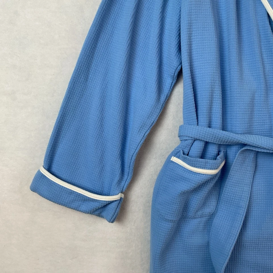 Classic Elements Bath Robe Womens XL Blue Waffle Long Sleeve Belt Knee Length - Image 4 of 4