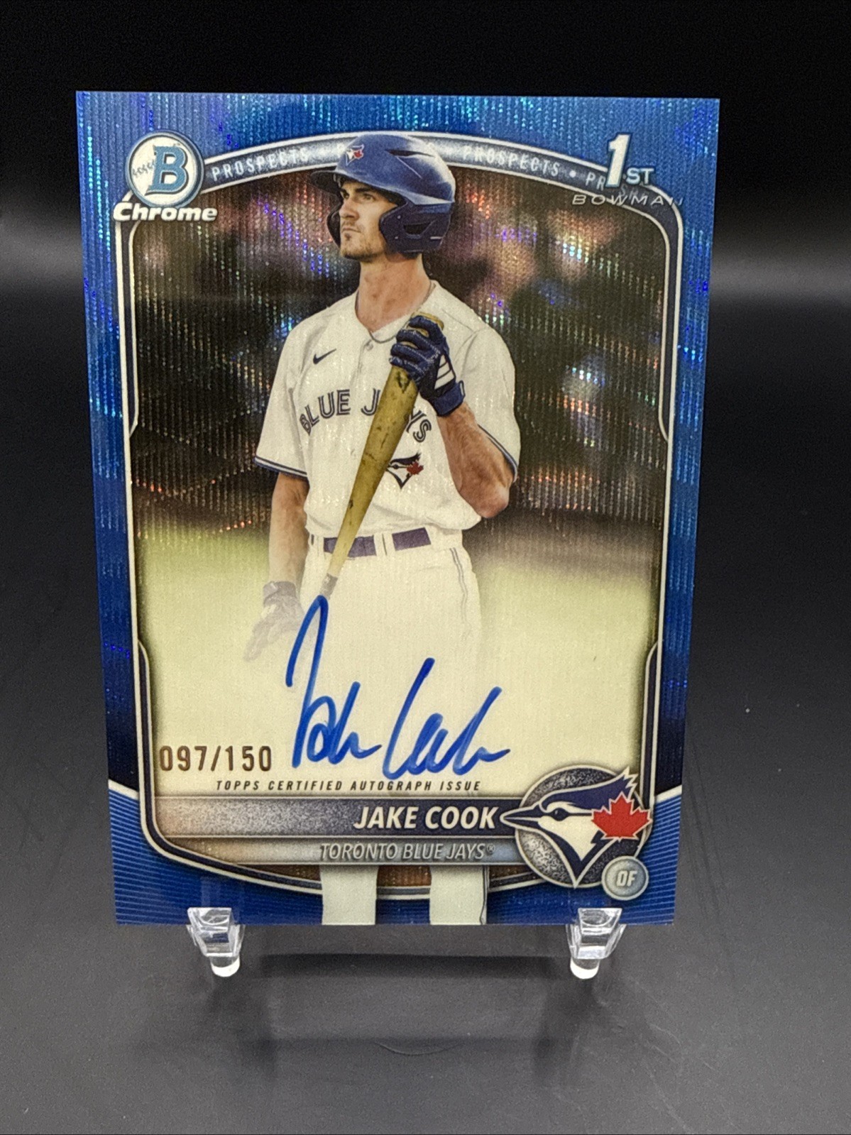 2025 Bowman Draft  Jake Cook 1st Chrome Prospect Blue Wave Auto /150 - Blue Jays