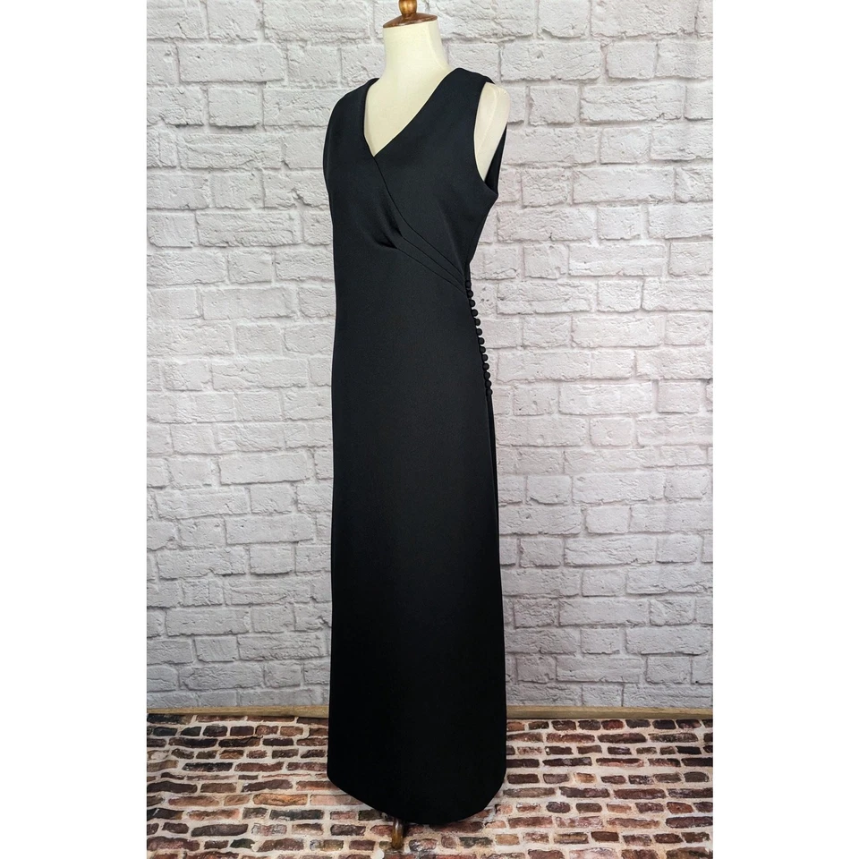 Vintage 70s Black Maxi Dress Size Large Sleeveless Formal Party Dress Leslie Fay - Image 2 of 4