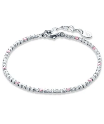 Bracciale Femme En Acier Inoxydable Brand Gioielli Collection TENNIS Rose Bianco - Photo 1/2