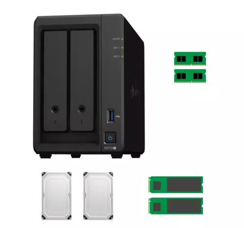 Synology DiskStation DS723+ NAS +36TB HDD +1TB SSD PREINSTALL +4GB RAM UPGRADED