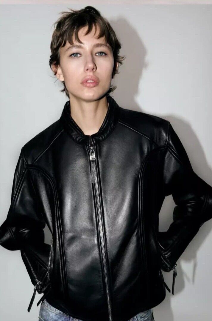 ZARA ZIPPERED LEATHER JACKET Black | 5479/252 XS Run Big #al ZARA ZIPPERED LEATHER JACKET Black | 5479/252 XS Run Big #al