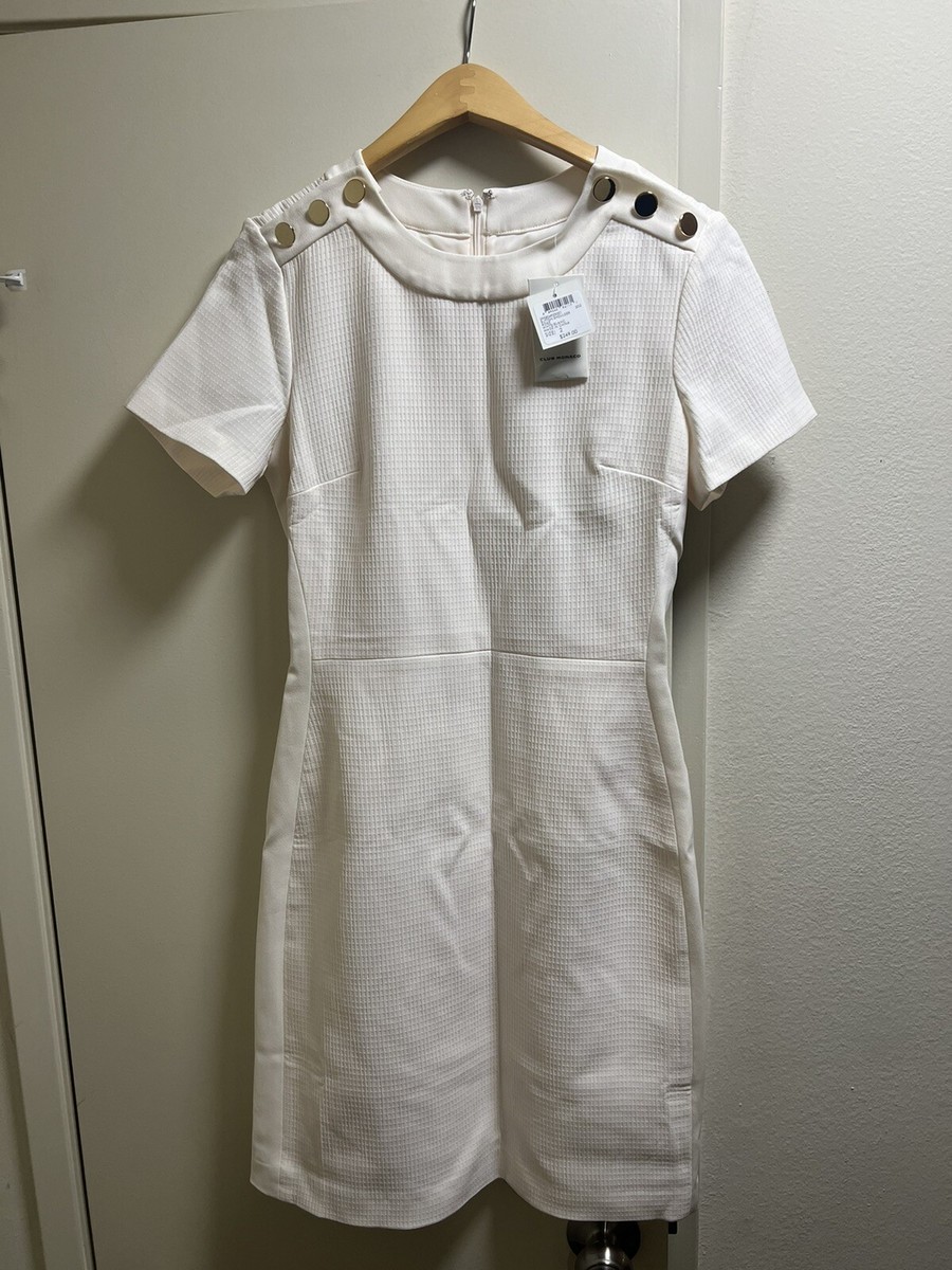club monaco button shoulder dress NWT $249 Club Monaco Button Shoulder Textured Sheath Dress Sz 8 Career Nautical