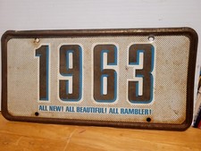 SELDOM SEEN VINTAGE 1963 RAMBLER AUTOMOBILE PROMOTIONAL VANITY LICENSE PLATE