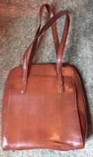 Hard To Find Vertical Briefcase Brown Leather Fully Lined Long Shoulder Straps 