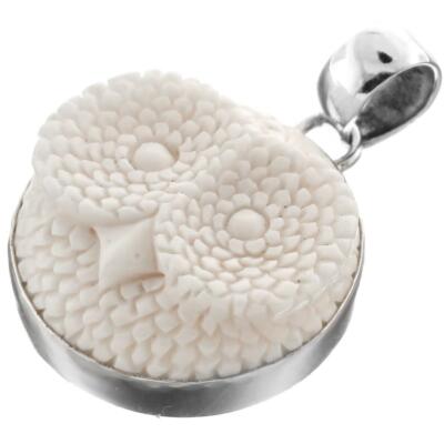 925 Silber handgeschnitzt Eule Gesicht Bison Bison Knochen Schnitzerei Anhänger, 1 1/4''