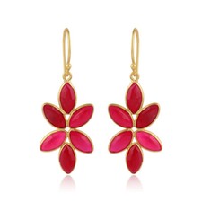 Floral Designer 925 Silver Gold Plated Pink Chalcedony Gemstone Earrings