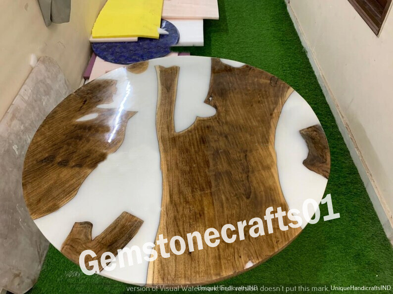 White Epoxy Table, Epoxy River Table, Round Wood & Epoxy Table, Epoxy River Top-image