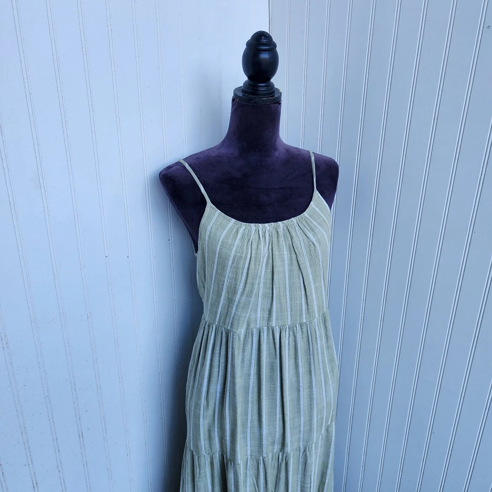 Robbie Bee Green White Stripe Strap Rayon Maxi Dress Tank Sz PM - Image 2 of 4