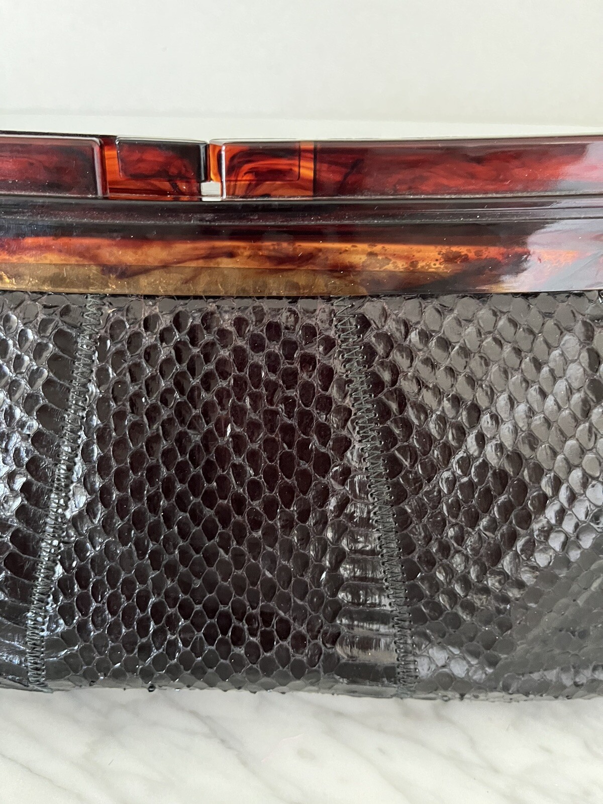 Margolm Black Python Snakeskin Tortoise Bakelite … - image 3