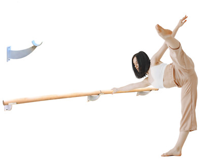 2'' Single Bar Wood Fixed Height Wall Mounted Ballet Open Barre Set 9' Feet White