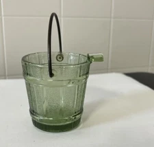 MCM Vintage Green Glass 2.5” Tall Water Bucket with Handle Ashtray