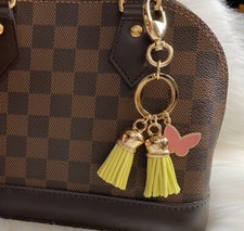 Butterfly Yellow Tassel Bag Charm Keychain Key Fob Metal Stone Keyring Gold Pink