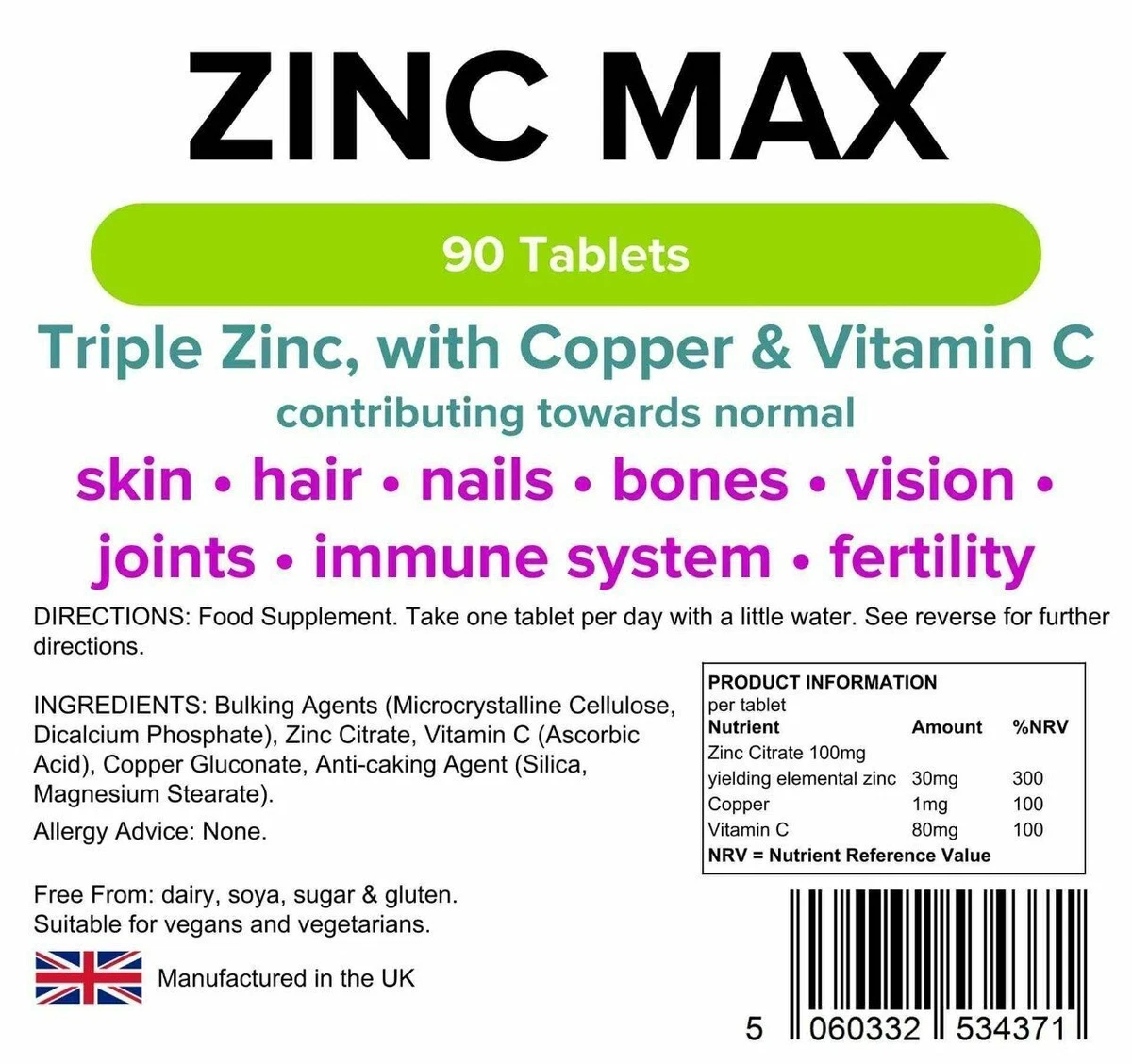 Lindens Zinc Citrate 50mg Tablets 100 Tablets Vapeorist